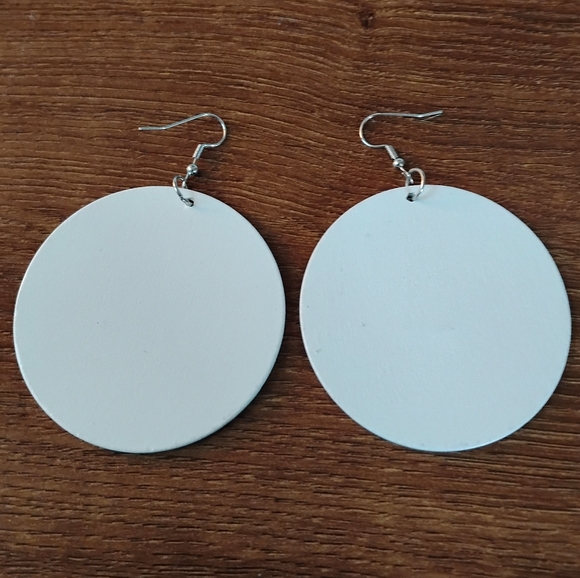 WAXHOUSE Teal Black Geometric Tribal African Wax Print Round Drop Earrings - Picture 3 of 5